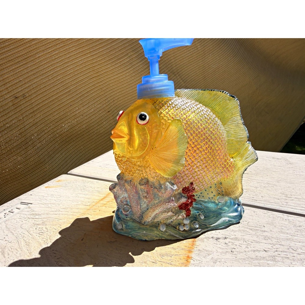 Under the Sea Fish Refillable Resin Freestanding Soap Dispenser Yellow Blue